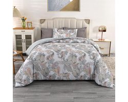 Bedrukt dekbed 155 x 220 cm met kussensloop 80 x 80 cm, microvezeldekbed het hele jaar door 250 gsm, zacht warm dekbed zonder hoes, paisleypatroon