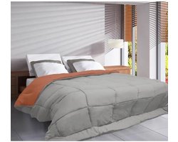 Bedrukt Dekbed Hoesloos Wasbaar Zonder Overtrek Lits Jumeaux - Zelesta® Easybed - Lichtgrijs & Gember 240x220cm