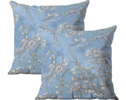 Bedrukt Kussenhoes Amandelbloesem - Kussensloop - Sierkussenhoes - Velvet hoes voor sierkussens Kunst - set van 2 - 45x45 cm - aan beide zijdig bedrukt