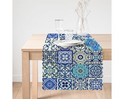 Bedrukt Runner - Tafelkleed - Kleed - Velvet Textiel Tafelloper 45x135 - Blauwe mandala - Fluweel - Tafelkleden - Tafellaken