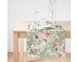 Bedrukt Velvet Tafelloper 45x135cm - Pastel roze bloemen - Runner - Tafel decoratie woonkamer - Tafellaken - Kleed