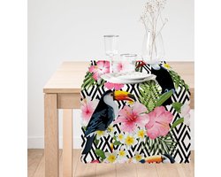 Bedrukt Velvet Tafelloper Textiel - Papegaai - Tafellaken 45x135 - Tafelkleden - Tafellaken