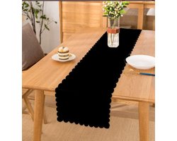 Bedrukt Velvet textiel Tafelloper - 45x220 - Effen Zwart - De Groen Home
