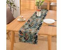 Bedrukt Velvet textiel Tafelloper 45x260 - Bloemen op lichtblauw - Fluweel - Runner -De Groen Home