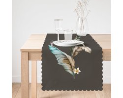 Bedrukt Velvet textiel Tafelloper - Runner 45x135 - Blauw&Bruin veren - Runner - Tafellaken - Tafelkleed - Kleed - Decor - Decoratie