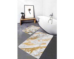 Bedrukte Badmat Marmer patroon - Anti-slip - set 60x100 en 50x60 - Toiletmat - Douchemat - Badkamermat voor Wc/badkamer