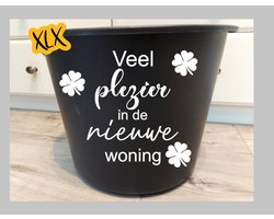 Bedrukte emmer met tekst Veel plezier in de nieuwe woning , Nieuwe woning, Nieuw huis, Felicitatie, Bedrukte emmer, Emmer, Cadeau, Verhuizing, XLX®