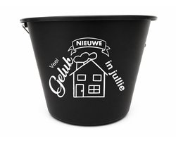 Bedrukte emmer, Veel geluk in jullie nieuwe huis, Nieuwe woning, Cadeau emmer, Cadeau nieuwe woning