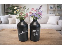 Bedrukte fles vazen, Set van 2 flessen met tekst, Bedankt voor je hulp, Bedrukte flessen, XLX®