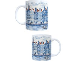 Bedrukte koffie beker - thee mok - blauwe amsterdamse huisjes - bleu houses