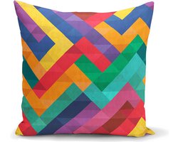 Bedrukte Sierkussenhoes Harmonie - Kussenhoes 70x70 cm - Gekleurde Rechthoeken - Vloerkussen - Sierkussenhoes - Kussensloop