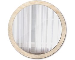 Bedrukte Spiegel - Decoratieve Muurspiegel - Interieur Verfraaien - Gladde Reflectie - Ø 100cm - Licht Hout