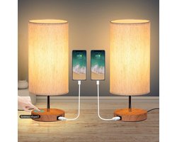 Bedside Lamps with USB Charging Port - Set of 2, Dimmable 3 Color Change Table Lamps for Bedroom Office - LED Bulbs Included Tafellamp