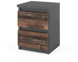 Bedside Table 30 CM Gray Vintage 2 Drawers Bedside Table Nakastlik Loft