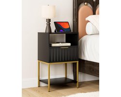 Bedside Table met Goud Frame - 3 Tier Opbergetafel - Zijden Tafel voor Slaapkamer en Woonkamer - Zwart