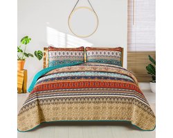 Bedsprei 200x220 Bedsprei Boho Deken Gewatteerde Deken 3-delig Tweepersoonsbed Gewatteerd Dekbed Microvezel Deken met 2 Kussenslopen 50x75 voor Slaapkamer als Banksprei (Bruin)