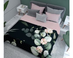 Bedsprei bloemen - roze/zwart - 170x210 cm