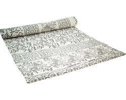 Bedsprei met blokdruk - Wandkleed - Decoratief gebruik - Handgemaakt met houten stempels - 225x275 cm - Wit