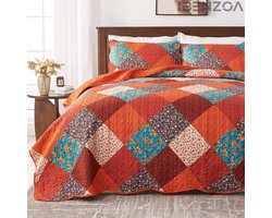 Bedsprei - Patchwork - 220x240 cm - Rood;Oranje - Microvezel