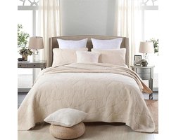Bedsprei Set - Gewatteerde Deken - Slaapkamer Decoratie - 3 Delig - 220 x 240 cm - Beige