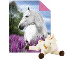 Bedsprei - Wit Paard - 170x210 cm - Polyester - inclusief pluche paard Wendy