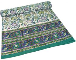 Bedspreien met Blokprint - Woonplaid Wandkleed - Decoratie Huis - Handgemaakt met Houten Stempels - 150x200 cm - Groen