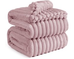 BEDSURE cozy deken 220x240 - bedsprei, wollen deken & fleece deken, bankdeken, zachte, warme, grove corduroy deken voor kamerdecoratie, woon- & gezellige dekens, XXL grote deken, roze, 220 x 240 cm