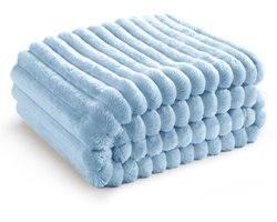 BEDSURE Fluffy Blanket - Wollen deken & fleece deken, bankdeken, zachte warme dikke corduroy deken voor kamerdecoratie, woon- & knuffeldekens, bedsprei, lichtblauw, 150 x 200 cm
