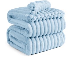 BEDSURE Fluffy Blanket - Wollen deken & fleece deken, bankdeken, zachte warme dikke corduroy deken voor kamerdecoratie, woon- & knuffeldekens, bedsprei, grote deken, lichtblauw, 230 x 270 cm
