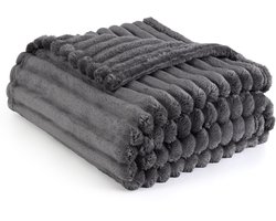 BEDSURE Fluffy Blanket - Wollen deken & fleece deken, bankdeken, zachte warme dikke corduroy deken voor kamerdecoratie, woon- & knuffeldekens, bedsprei, donkergrijs, 150 x 200 cm
