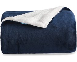 BEDSURE Knuffeldeken, wollige bankovertrek, blauw, deken, bank, klein als bankdeken, sprei en woonkamerdeken, woondeken van zacht fleece en warme Sherpa, fleecedeken, 130 x 150 cm