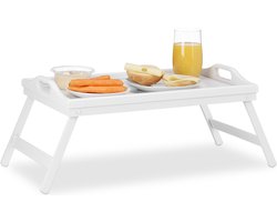 bedtafel bamboe - inklapbaar - voor op bed - met rand - 22 x 61,5 x 30 cm - dienblad op poten