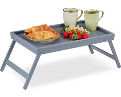 bedtafel bamboe - voor op bed - inklapbaar - verhoogde rand - 4 x 50 x 31 cm - op poten - grijs