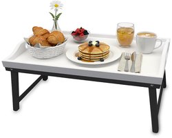 Bedtafel inklapbaar - bamboe - wit-grijs