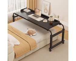 Bedtafel met wieltjes - Roltafel laptop bureau - Werken en eten - In hoogte verstelbaar breed - 115-210 cm breed