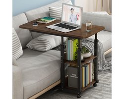 Bedtafel - Overbed Tafel - Sofa Bureau - Verstelbare Hoogte - Bureautafel Met Twee Opbergplanken - Mobiele Tafel Op Wieltjes - Geschikt Voor Thuis En Ziekenhuis