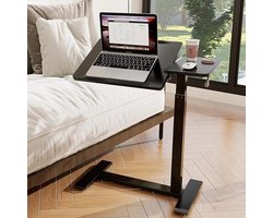 Bedtafel – Verrijdbare Laptoptafel op Wielen – In Hoogte Verstelbaar & Inklapbaar – Mobiel Bedbureau voor Thuiswerken, Studeren & Zorg – Opstaande Rand – Zwart/Grijs
