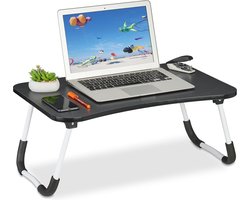 Bedtafel voor laptop & boek in zwart - Afmetingen: 26 x 63 x 40 cm - Inklapbaar - MDF en ijzer