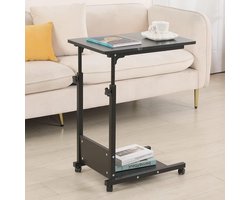 Bedtafel voor laptop, in hoogte verstelbaar, 5 wielen, afsluitbaar, inklapbaar, hout, bureau, pc, zwart, metaal (56,5 x 37 x 95 cm, zwart)