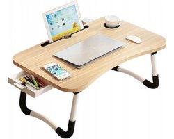 Bedtafel voor laptop, iPad, tablet, boek, huiswerk of ontbijt op bed / Opvouwbare laptop tafel met bekerhouder / 60x40x28 / hout