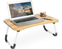 Bedtafels - Laptopstandaard - Laptoptafel - Schoottafel - Bedtafel -Walnoot - Opvouwbaar - Met bekerhouder - 60 x 40 x 27cm