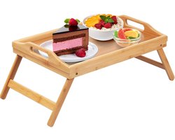Bedtafeltje - Ontbijtblad - Schoottafel - Snackblad - Opklapbare poten - Met handgrepen - Geschikt voor eten op de bank, tekenen en borden - Bamboe - Natuurlijke houtkleur