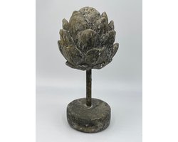 Beeld artisjok op ronde voet stonegrey grijs steen 19x7,5 cm maat S decoratie| 121007 | Home Sweet Home | Stoer & Sober Woonstijl