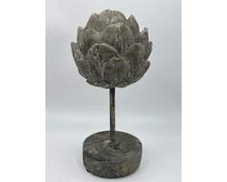 Beeld artisjok op ronde voet stonegrey grijs steen 25x10 cm maat M decoratie| 121008 | Home Sweet Home | Stoer & Sober Woonstijl