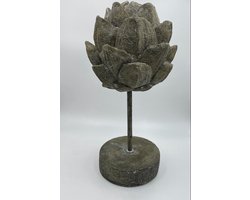 Beeld artisjok op ronde voet stonegrey grijs steen 29x12 cm maat L decoratie| 121009 | Home Sweet Home | Stoer & Sober Woonstijl