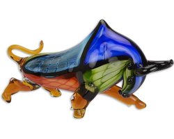 Beeld glas - kleurrijke stier - Murano Style sculptuur - 22.2 cm hoog