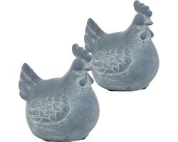 Beeld Haan Grijs - 2 Stuks - Steen - 10 x 12 x 14 cm