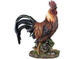 Beeld Haan - handgeschilderd - 38 cm hoog - polyresin - tuindecoratie voor binnen of buiten