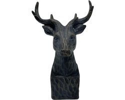 Beeld hert decoratie op voet sokkel 23 x 13 cm vintage zwart bruin | 797886 | Home Sweet Home | Stoer & Sober Woonstijl