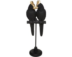 Beeld - Kaketoe paar - decoratie - kaketoe - zwart - goud - op voet - 36cm